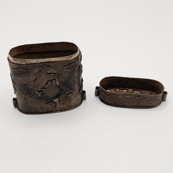 Vintage Dragon & Phoenix Asian Art Box Pendant, No Chain - Picture 5 of 9